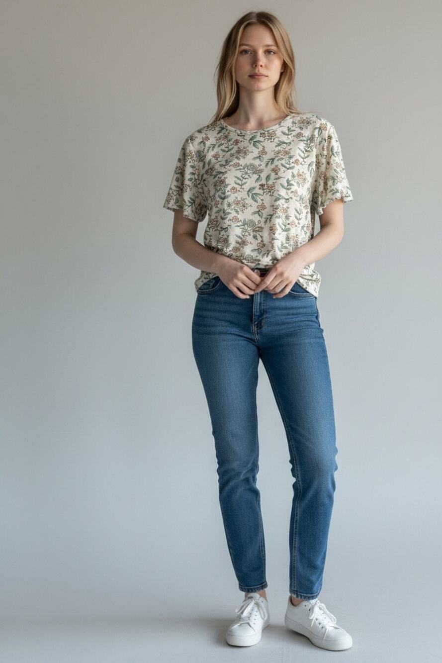 LOFT Women’s Small Floral Short Sleeve T Shirt Ivory Green Pink Casual